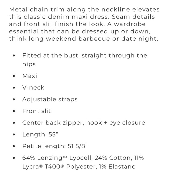 NEW $180 WHBM Chain Detail Denim Maxi Dress - Picture 6 of 8